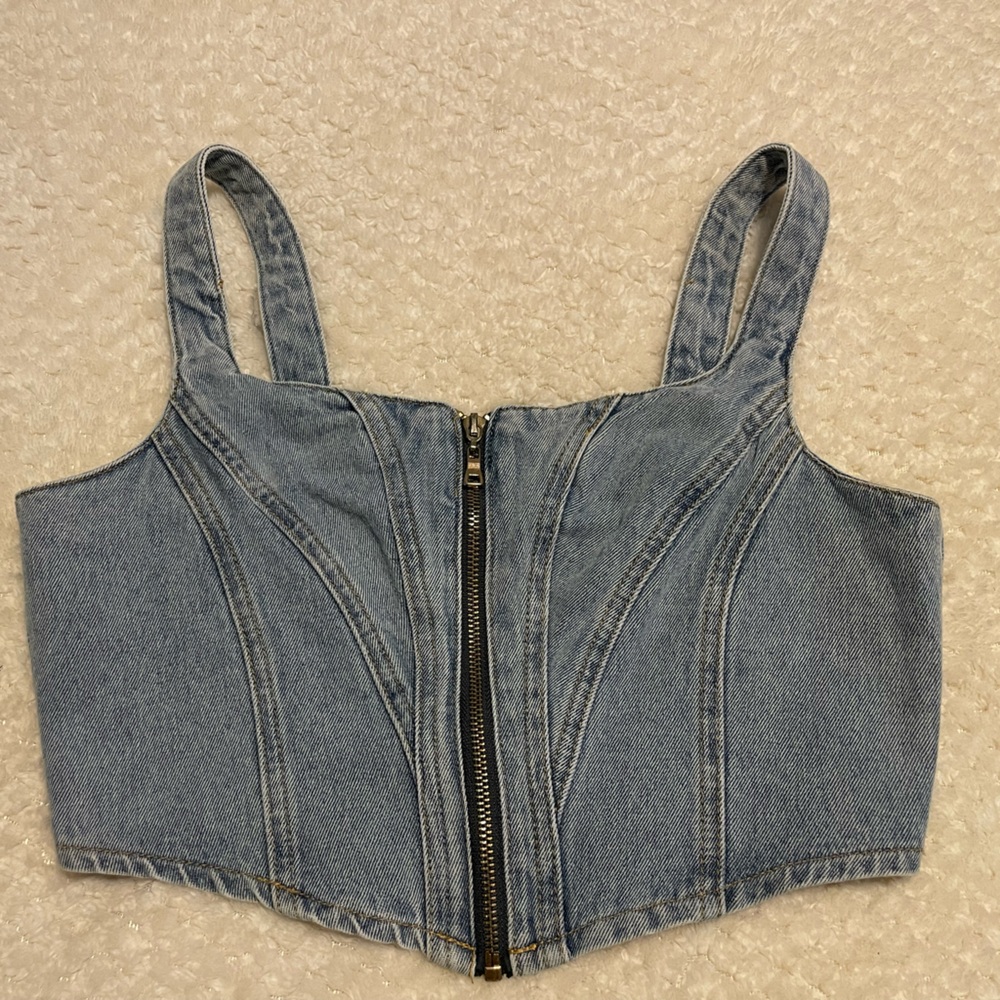 Cider Denim Zip-Up Crop Top